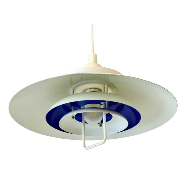 Large Vintage Danish Form-Light Pendant Lamp in White and Cobalt Blue, Denmark, 1970s For Sale