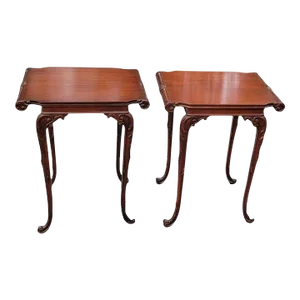 Pair of Chinese Chippendale Style Carved Mahogany End Tables