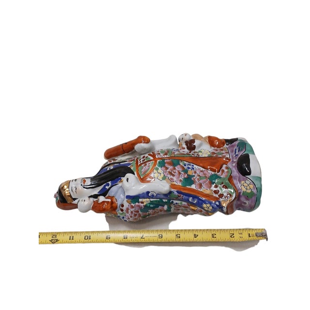 White Asian Cai Shen Figurine 12" Qing Dynasty Chinese Emperor W Children Hand Painted Vintage For Sale - Image 8 of 11