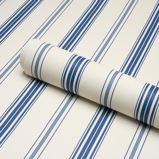 Schumacher Sample - Schumacher Coco Stripe Wallcovering In Indigo For Sale - Image 4 of 6