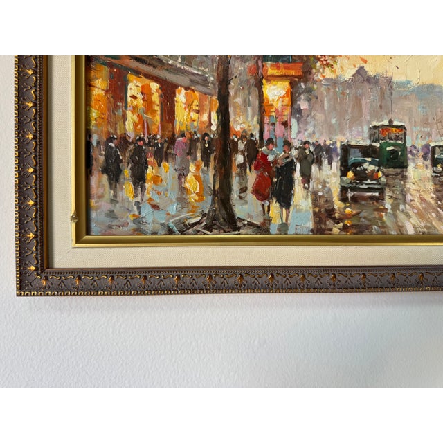 Wood Vintage Parisian Street Scene Oil on Plywood – Framed For Sale - Image 7 of 12