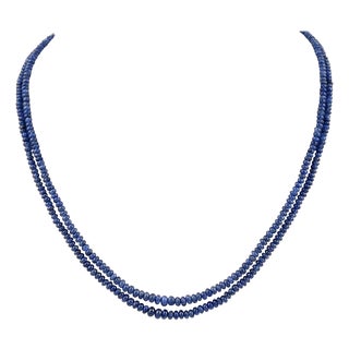 105 Carat Natural Sapphire Bead Two-Strand Necklace Sterling Silver Clasp For Sale
