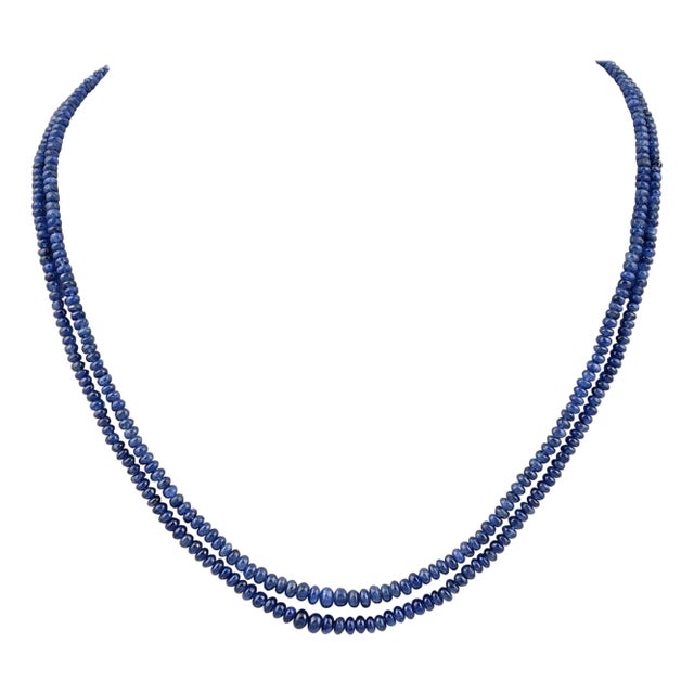 105 Carat Natural Sapphire Bead Two-Strand Necklace Sterling Silver Clasp For Sale