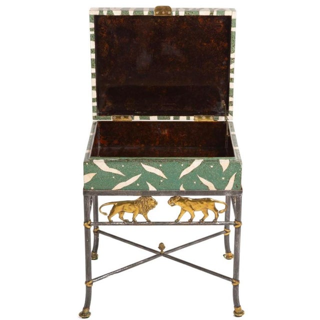 Contemporary 1980s Maitland Smith Box on Stand Side Table With Lions For Sale - Image 3 of 10