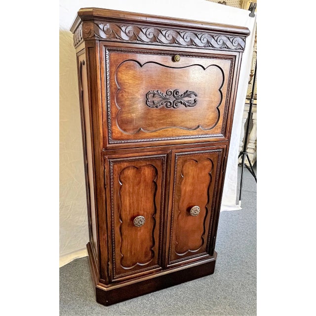 Victorian 1900's Wood Bar Cabinet With Glass Interior and Lights For Sale - Image 3 of 13