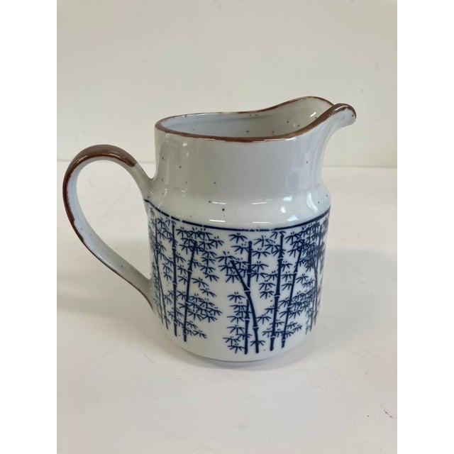 Asian Blue & White Porcelain Bamboo Pitcher – Vintage Asian Export For Sale - Image 3 of 7