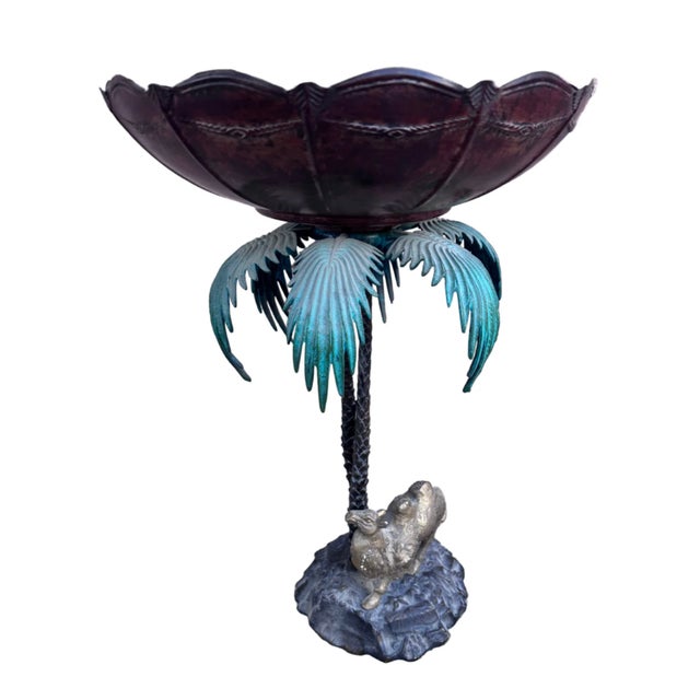 Late 20th Century Anglo Indian Bronze Serving Bowl on a Palm Tree Stand With Camel For Sale - Image 4 of 7
