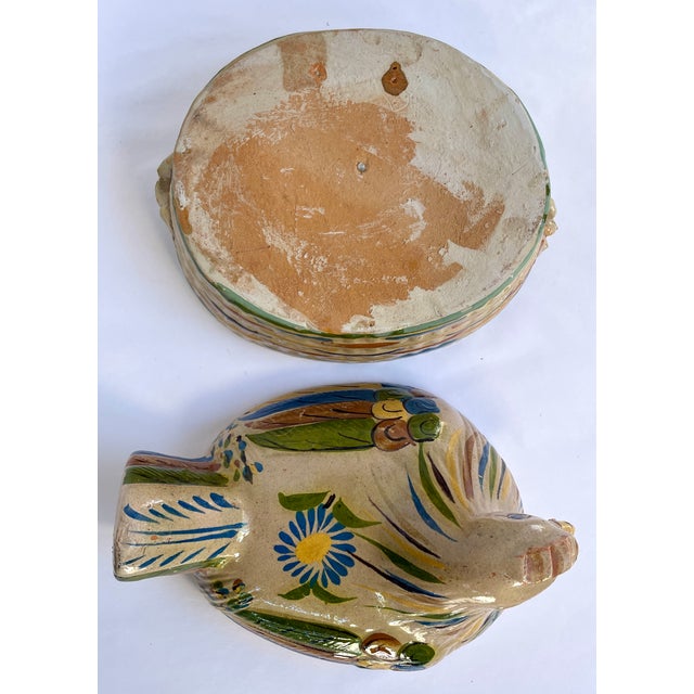 Ceramic 1940s Handmade Mexican Chicken in a Basket Lidded Casserole - For Sale - Image 7 of 11
