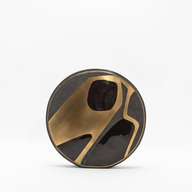 R & Y Augousti Modern Vase in Shagreen With Shell and Brass Details by R&y Augousti For Sale - Image 4 of 9