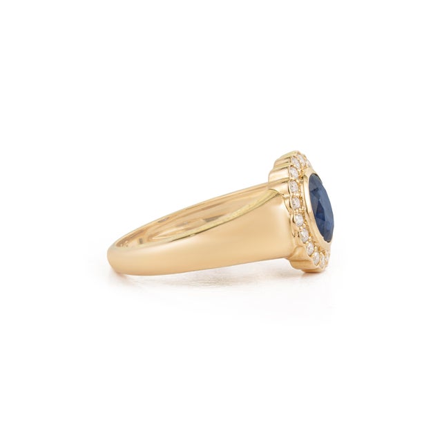 Metal 1.12ct Blue Sapphire & Diamond Bezel Chunky Ring 14k Yellow Gold Size 5 For Sale - Image 7 of 17