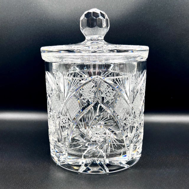 Vintage Cut Crystal Biscuit Barrel in Lead Crystal, 1950s For Sale - Image 10 of 11