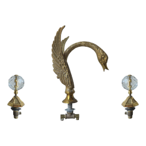 1930's Antique Brass Swan Tub Spout and Crystal Knobs