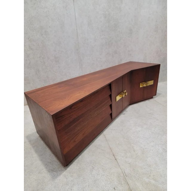 Brown Mid Century Modern Campaign Style Sculptural Walnut Credenza For Sale - Image 8 of 10