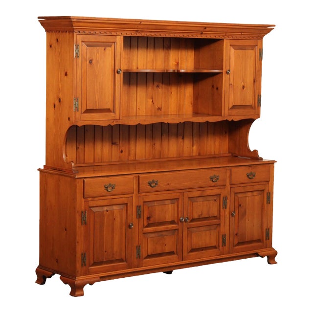 Farmhouse Chippendale Style Vintage Pine Stepback Hutch For Sale