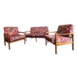 Mid-Century Scandinavian Floral Sitting Area Set, 1960s, Set of 3 For Sale