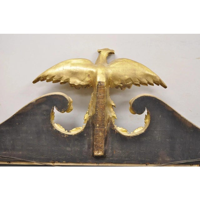 Antique American Federal Gilt Carved Overmantle Triple Mirror With Gold Eagle For Sale - Image 10 of 12