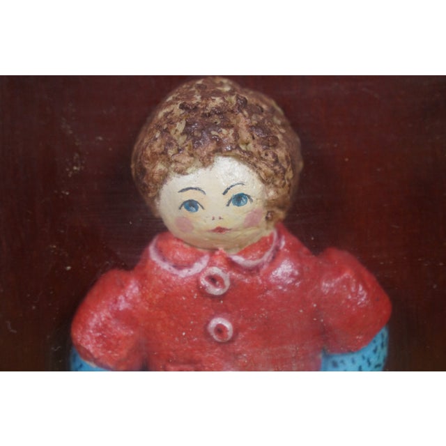 Red Vintage Folk Art Miniature Shadowbox Composition Boy Doll Figurine 7" For Sale - Image 8 of 9