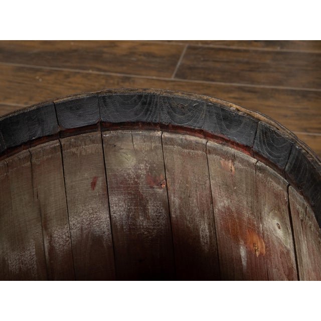 Wood English Late 19th Century Oak Barrel with Iron Braces and Dark Patina For Sale - Image 7 of 8