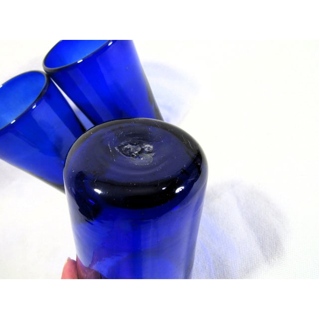 Blue Vintage Cobalt Blue Blown Drinking Glasses - Set of 3 For Sale - Image 8 of 10