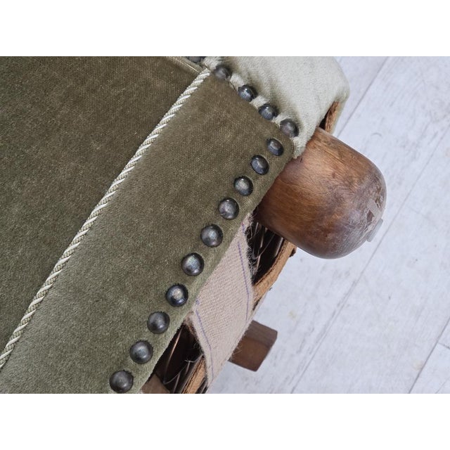 Danish 2-Seater Banana Sofa in Green Furniture Velour and Oak Wood Legs, 1970s For Sale - Image 18 of 18