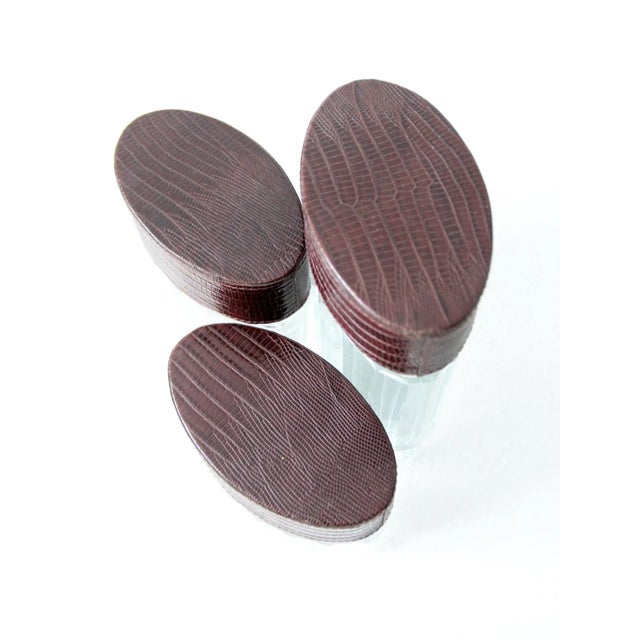 Vintage Glass Jars With Leather Lids Set of 3 For Sale - Image 11 of 13