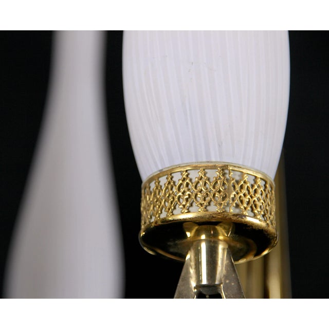 Maison Arlus, Brass and White Opaline Chandelier Mid-Century France For Sale - Image 6 of 9