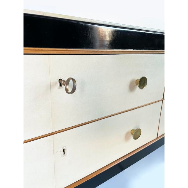 1950s Mid-Century Chest of Drawers in Lacquered Wood and Parchment, 1950 For Sale - Image 5 of 18