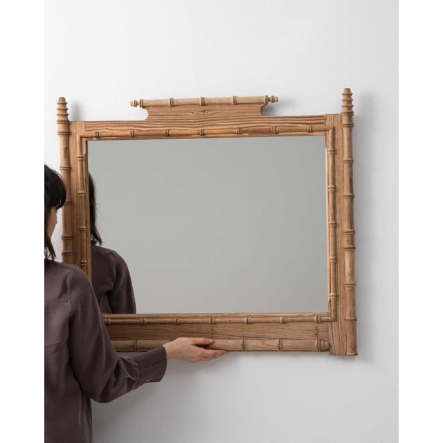 Brown Circa 1900 French Faux Bamboo Carved Wood Wall Mirror For Sale - Image 8 of 8
