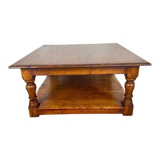 French Country Walnut Coffee Table With Turned Legs and Lower Shelf For Sale