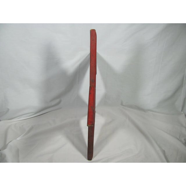 25" Vintage American Handmade Farm Barn Rustic Punched Tin and Wood Garnet Red Star Hanging Wall Art For Sale - Image 6 of 13