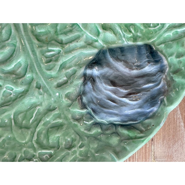 French Antique Majolica Plate, Oysters on a Bed of Lettuce Leaves, H. Boulenger C.1890 For Sale - Image 4 of 9