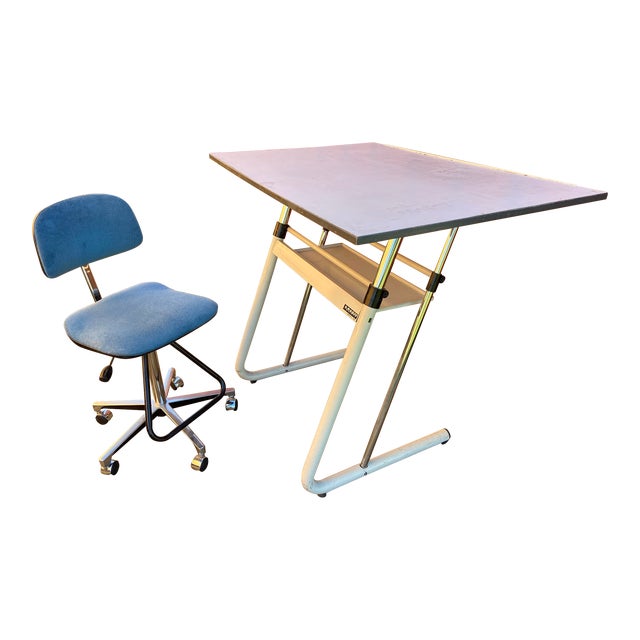 1990s Vintage Neolt Leonar Italian Drafting Table With Drafting Chair Set of 2 Chairish