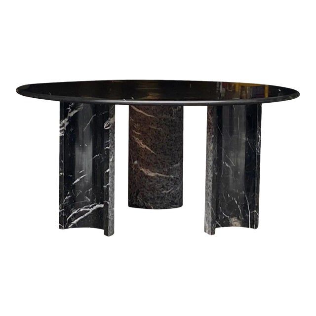 1980s Postmodern Maurice Villency Round Italian Marble Dining Table For Sale