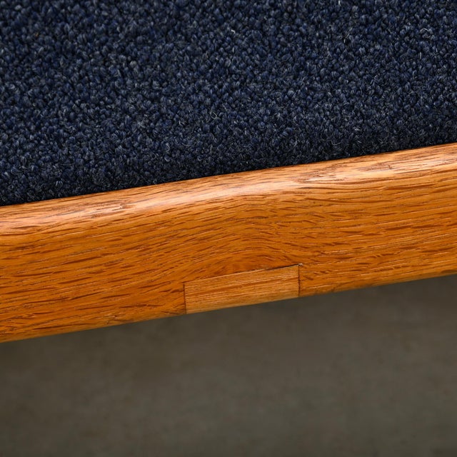 Scandinavian Daybed in Oak and Dark Blue Bouclé Fabric with Leather Accents, 1960s For Sale - Image 13 of 15