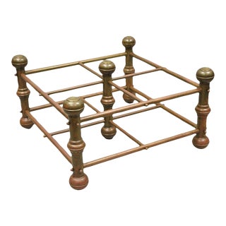 19th Century Antique Victorian Turned Brass Bed Style Pipe Post Square Coffee Table Base For Sale