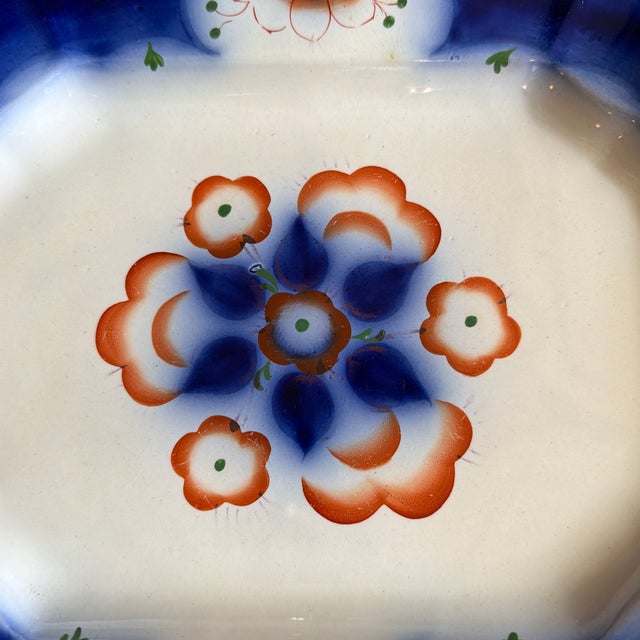 Antique Gaudy Welsh Crescent Pinwheel Flow Blue Small Platter, Circa 1840s For Sale - Image 10 of 12