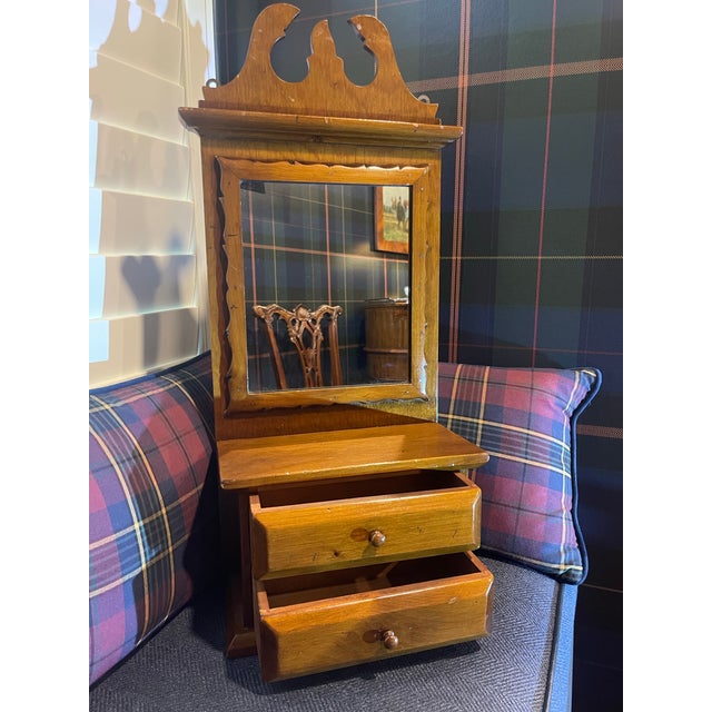 American Charming Vintage Mens Two-Drawer, Mirrored Shaving Station/Jewelry Valet Can Hang or Stand For Sale - Image 3 of 10