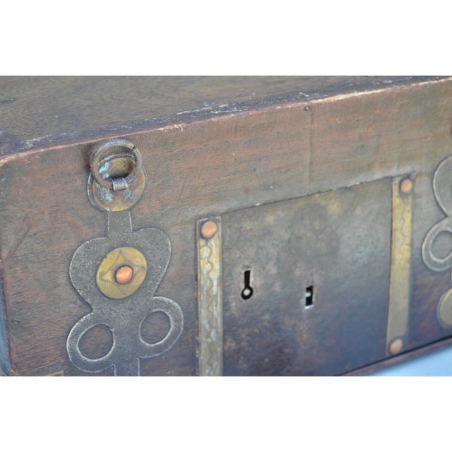 Mid 20th Century Hand-Crafted Brass-Inlaid Asian Wooden Chest Accent For Sale - Image 9 of 10
