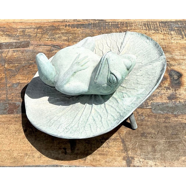Vintage Patinated Frog on Lilypad Garden Ornament For Sale - Image 11 of 12