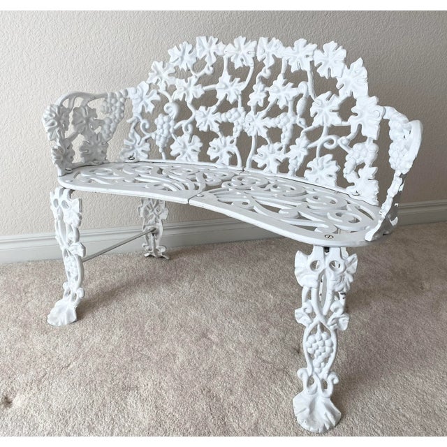 White Mid 20th Century Exquisite Wrought Iron Victorian Style Grape Vine Leaf Settee, 2 Chairs and Table, 4 Pieces Excellent "Mint" Condition.. For Sale - Image 8 of 12