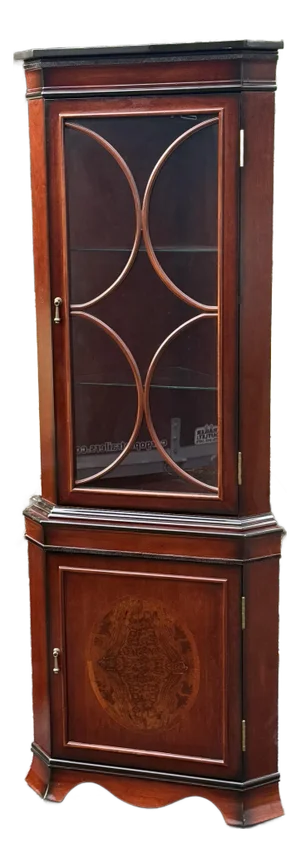 Georgian Inspired Burled Wood and Glass Corner Cabinet