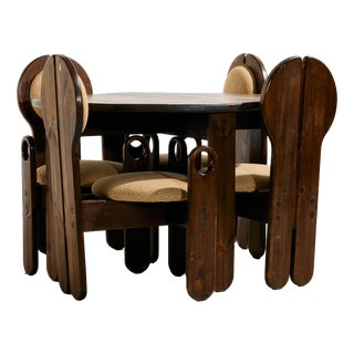 Hungarian Pine Dining Set by Mária Szedleczky, 1970s, Set of 5 For Sale
