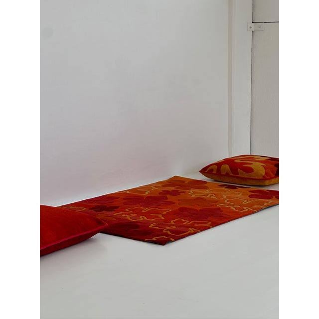 Floral Rug with Cushions, 1980s, Set of 3 For Sale - Image 6 of 12