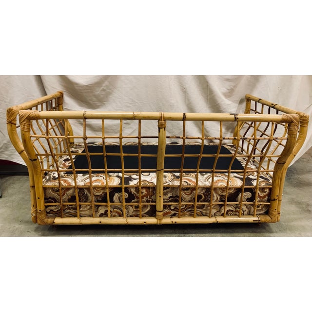 Gervasoni Rare Vintage 1980s Rattan and Bamboo Loveseat Sofa in the Style of Gervasoni With Original Upholstery For Sale - Image 4 of 12