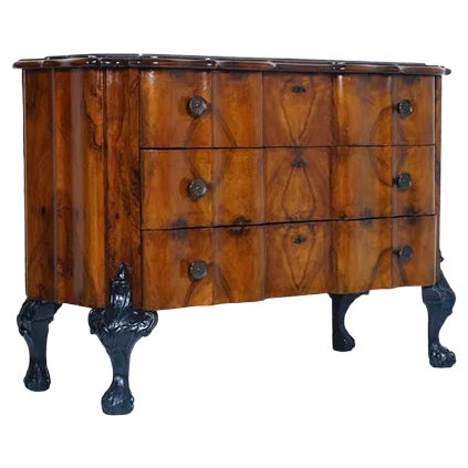Antique Burl Walnut Commode with Marble Top, 1900s For Sale