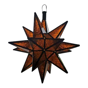 21st Century Large Handmade Amber / Frosty Orange Moroccan Star Lantern