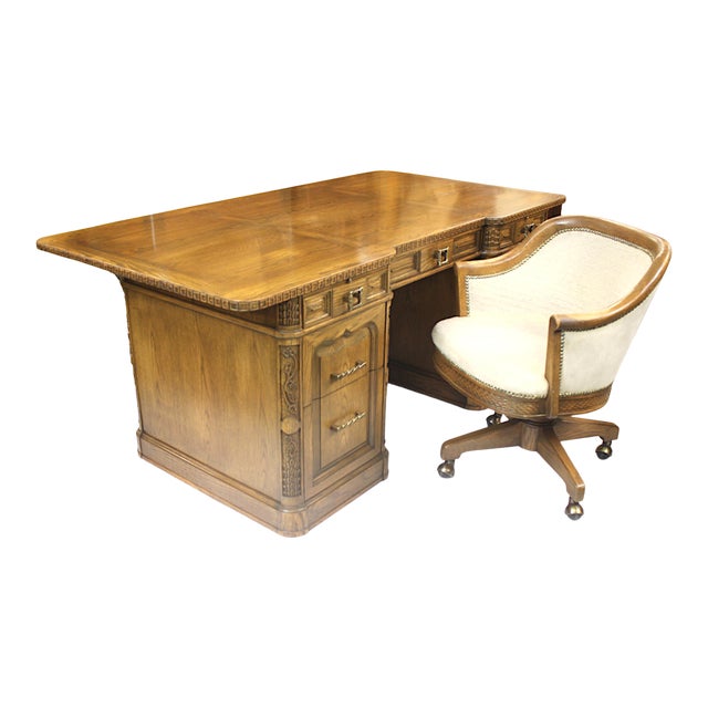 Vintage Viking Oak Executive Desk With Matching Chair by Romweber