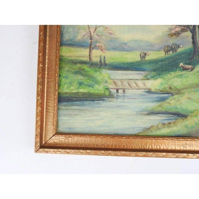 Vintage Pastoral Landscape With Sheep Painting For Sale - Image 4 of 5