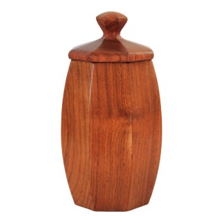 Mid-Century Modern Teak Wood Octagonal Lidded Container For Sale