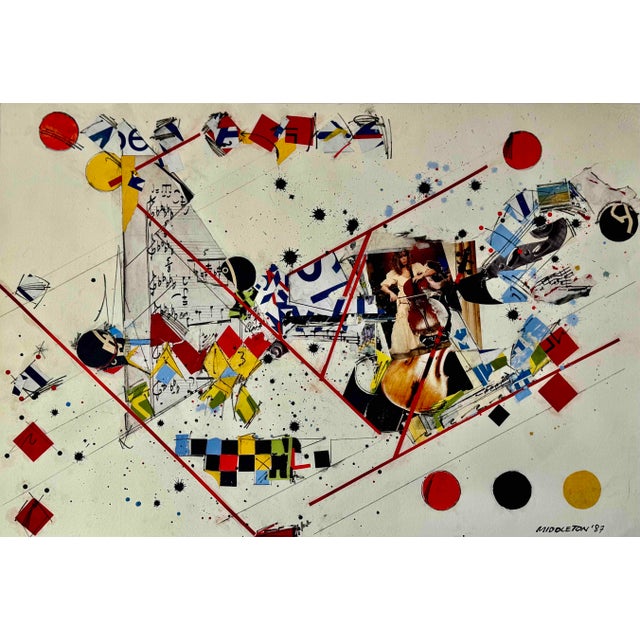 Cream Sam Middleton, Cello Tone 87, Drawing Collage and Mixed Media on Paper For Sale - Image 8 of 8